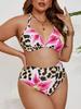 2026 Plus Size Leopard Print Triangle Cup Lace-Up Backless Bikini Set