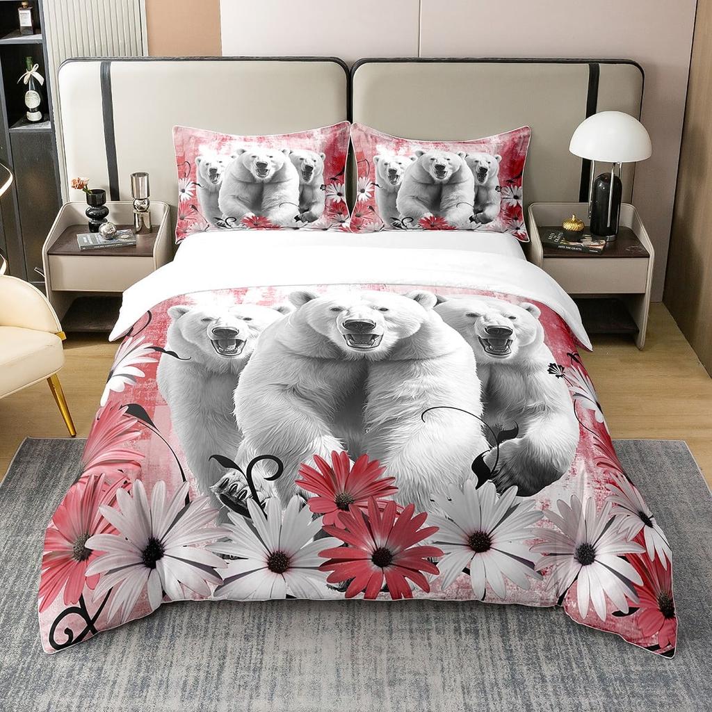 Comforter Polar Bear Queen Size Natural Sunset Sky Arctic Glacier Ice Lake Lovely Wild Animal Comforter Warm
