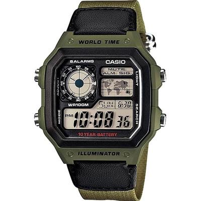 Digitální hodinky se světovým časem AE-1200WHB-3BV zelené | Mezinárodní model | Paralelní dovoz