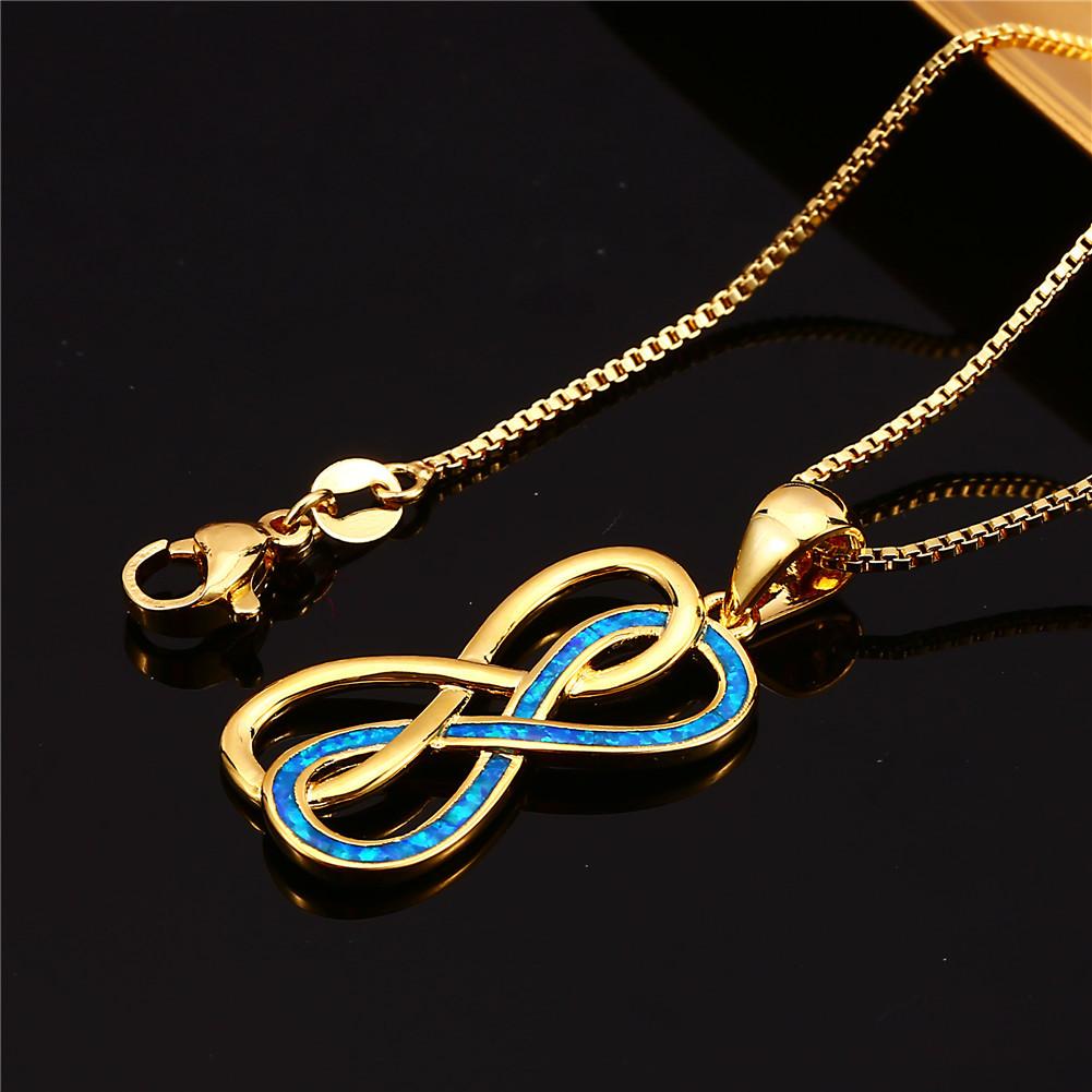 New Minimalist Style Gold Blue White Double 8 shaped Interwoven Pendant Versatile Necklace