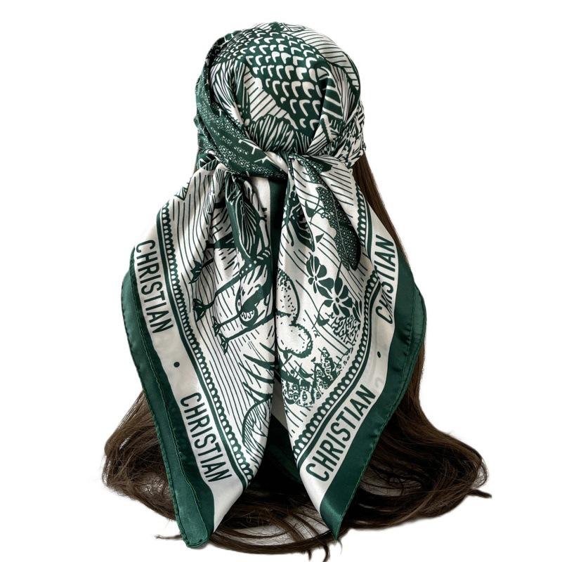 Simple satin silk scarf scarf printed geometric shawl color matching square scarf 91 * 91 headscarf spot supply