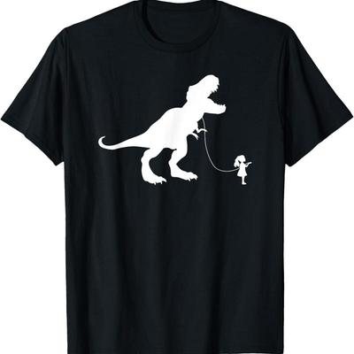 Lustiges Trex Haustier Dinosaurier Meme Mädchen an der Leine Gehend T-Shirt