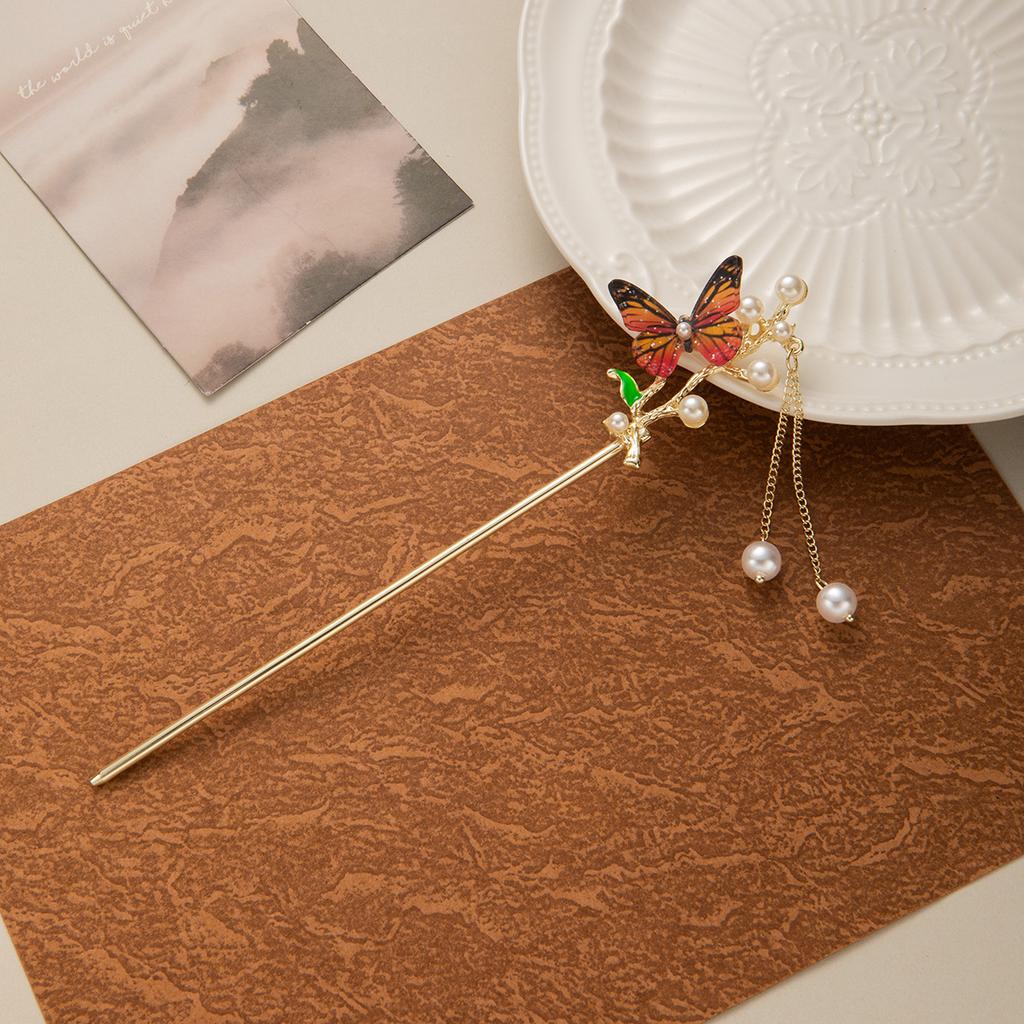 Tassel Colorful Butterfly Flowers Hairpin New Chinese Style Step Shaking Senior Super Fairy Hairpin Female Temperament Ancient Wind Hair Accessories