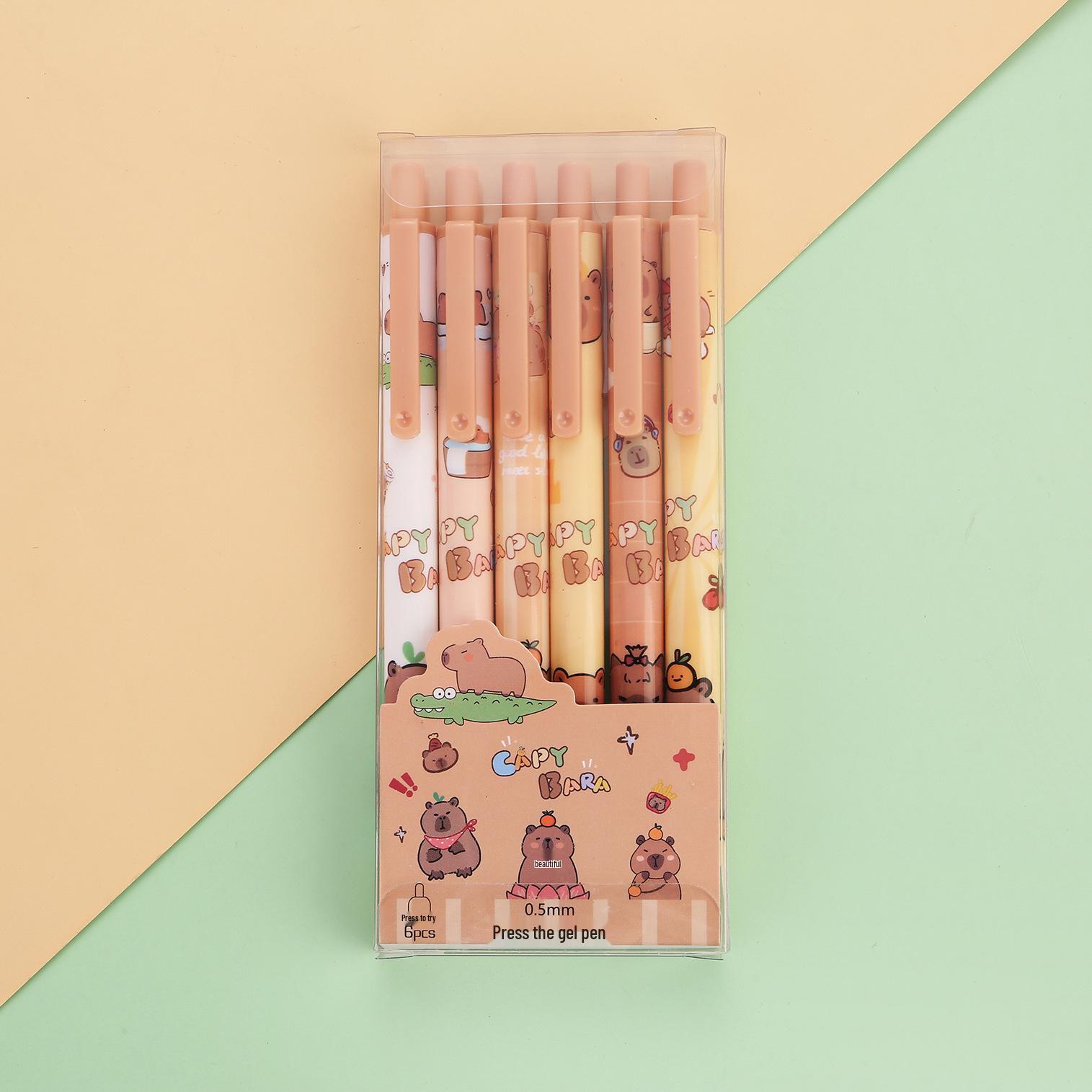 

Набор мультяшных гелевых ручек: Набор из 6 милых черных шариковых ручек в коробке для студентов, рождественские подарки 0.5mm