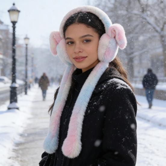 Dámský zimní ohřívač uší Roztomilé plyšové náušníky s pohyblivými skákacími králičími uši Přechodová barva Kryty uší Čelenka pro ženy dívky