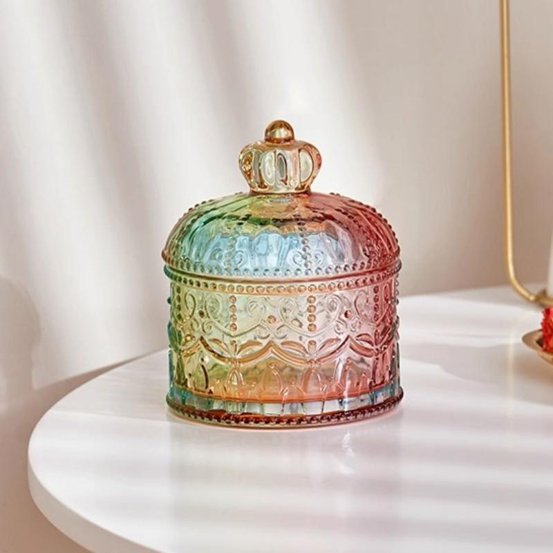Barattolo portaoggetti in vetro di cristallo stile francese, Barattolo di vetro vintage per caramelle con coperchio Contenitore Portacandele per Aromaterapia Decorazione per la casa