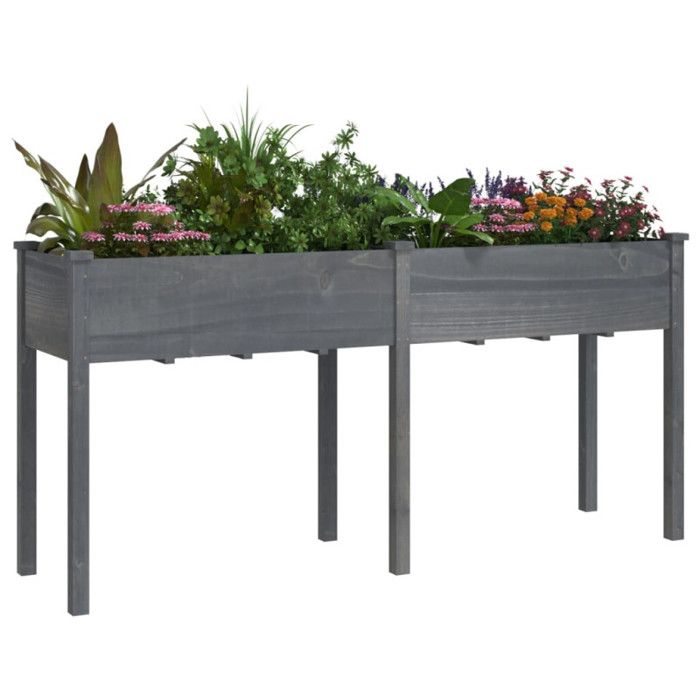 VidaXL Planter with Lining Grey 161x45x76 Cm Solid Fir Wood 364238