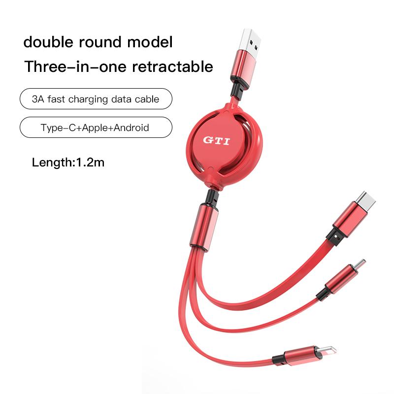 

2026 Hot For Volkswagen VW Car Interior 3 In 1 Micro USB Type C Fast Charging Cable For VW GTI Polo Golf Passat CC Tiguan Arteon