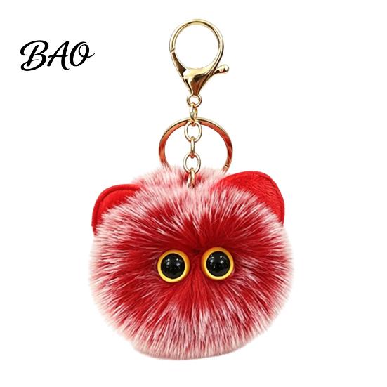 Cat Plushie Accessory Plush Ball Keychain, Fluffy Kitten Pompom Bag Charm, Keychain Pendant with Animal Keyring Metal Lobster Clasp, Backpacks