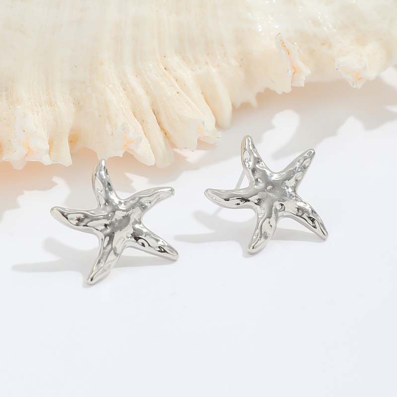 Vintage Gold Color Starfish Stud Earrings For Women Punk Metal Star Shaped Geometric Earrings Beach Vacation Zircon Gift