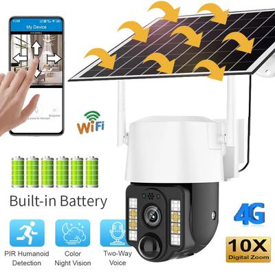 Solar Surveillance Camera PIR Human Detection, Color Night Vision, 4G/WIFI Wireless Security Network Camera