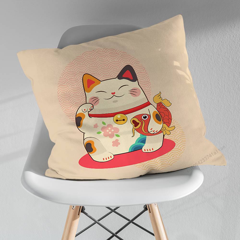 

Cute Cartoon Lucky Cat Throw Pillow Case Living Room Sofa Cushion Cover For Home Bedroom Decoration Protector 30x30cm