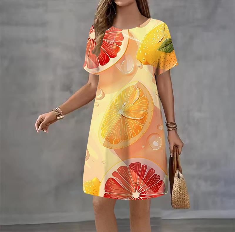 Fashion 3D Print Summer Dress Loose Casual Short Sleeve O-Neck Mini Dress
