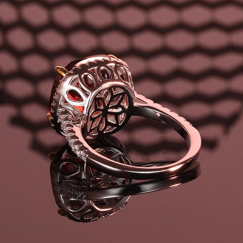 Elegant 925 Sterling Silver Ruby Ring with Simulated Diamond, 13x13mm Gemstone - Perfect for Women and Special Occasions.