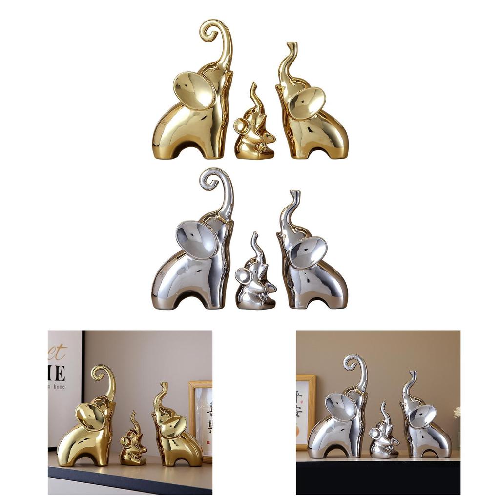 3 szt. Statuetki Słoni Rodzina Słoni Figurki, Nowoczesne Kolekcjonerskie Dekoracje Biurka, Rzeźby Zwierząt na Biurko