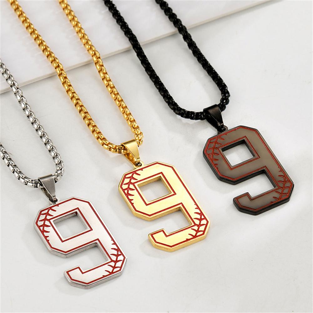  Lucky Number 0-9 Pendant Necklace Box Chain Baseball Sport Digital Stainless Steel Necklaces Casual Punk Jewelry for Men