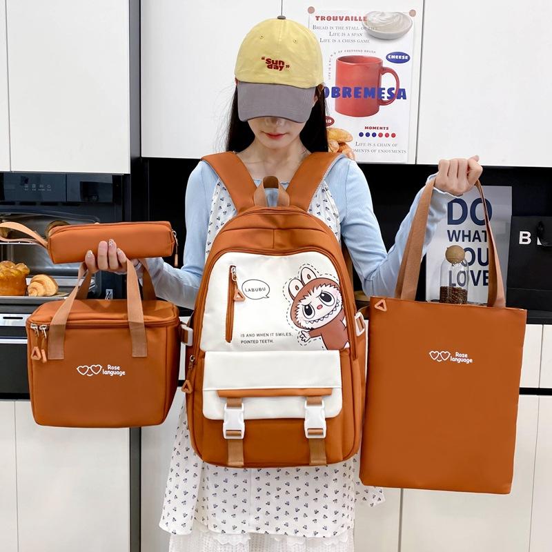 New Style of Students for Girls Backpack Large Capacity Student Schoolbag Four Piece Set Tutoring Bag