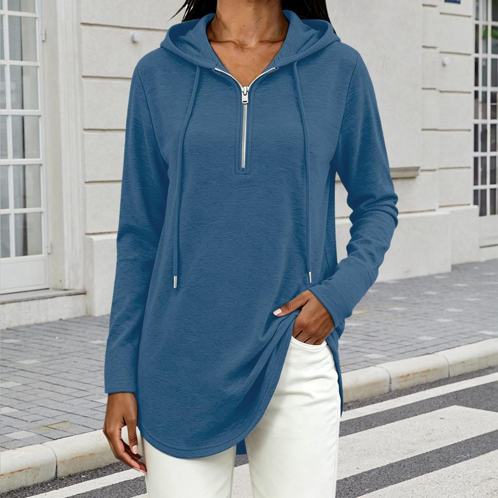 Women's Color Hooded Long Sleeve Pullover Casual Sweatshirt for Everyday Wear