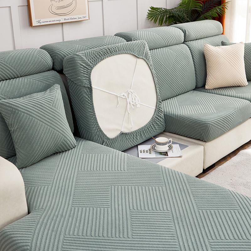 Velvet Jacquard Cushion Cover For Living Room Solid Stripe Pattern Sofa Cover Velvet Couch Cover Sofa Protector Seat Cover