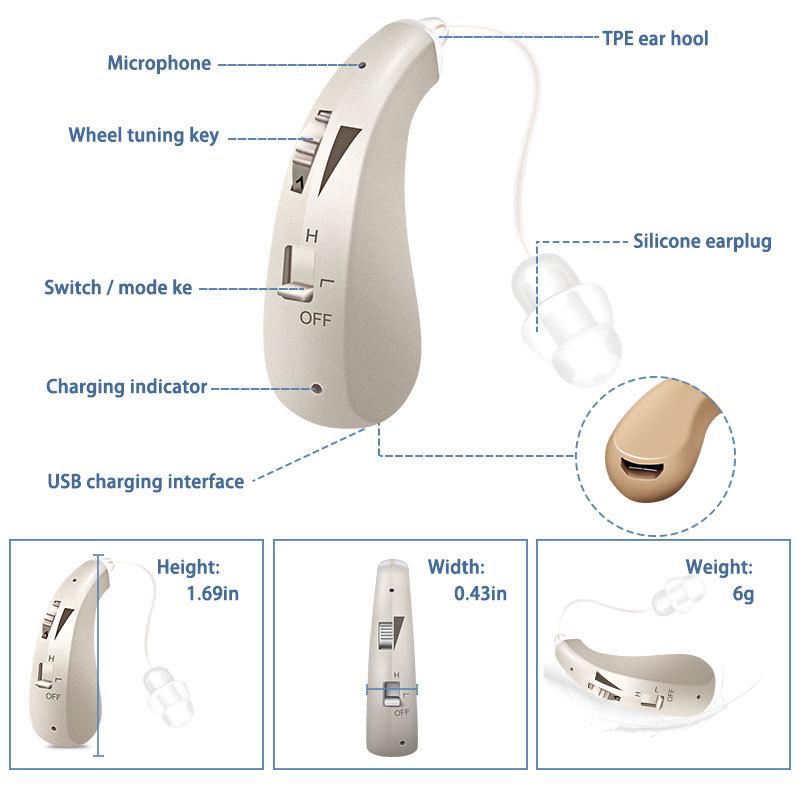 BTE Rechargeable Hearing Aid Pair for Elderly - Overseas Version