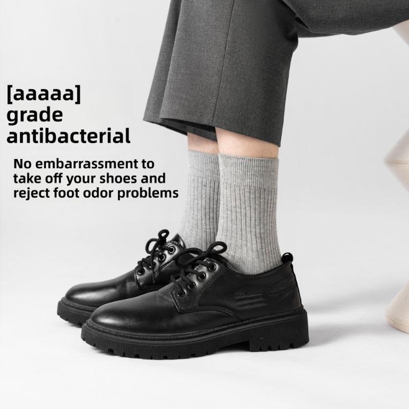 5 Pairs of Socks Men's Vertical Stripes Solid Colour Boneless Four Seasons Models of Cotton Sweat Anti-bacterial Business Anti-odour Socks