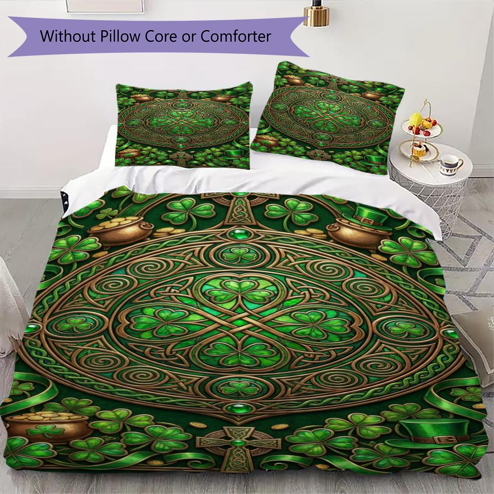 St.Patrick's Day Pattern Bedding Uilt Set Uilt Cover Pillowcase Home Decoration Birthday Gift (1 * Duvet Cover + 2 * Pillowcase Without Core)82