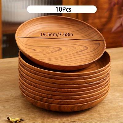 10pcs Wood Grain Plates, Thickened for Party, Camping, Home & Restaurant.