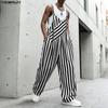 Men V Neck Sleeveless Strap Button Up Striped Casual Long Rompers Jumpsuits Overalls