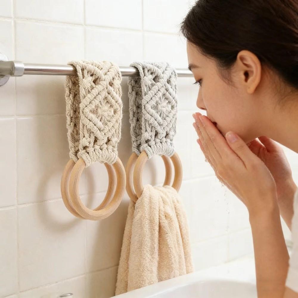 Cotton Rope Macrame Towel Holder Boho Style Wall Towel Rack New Towel Ring Holder  Home Decor