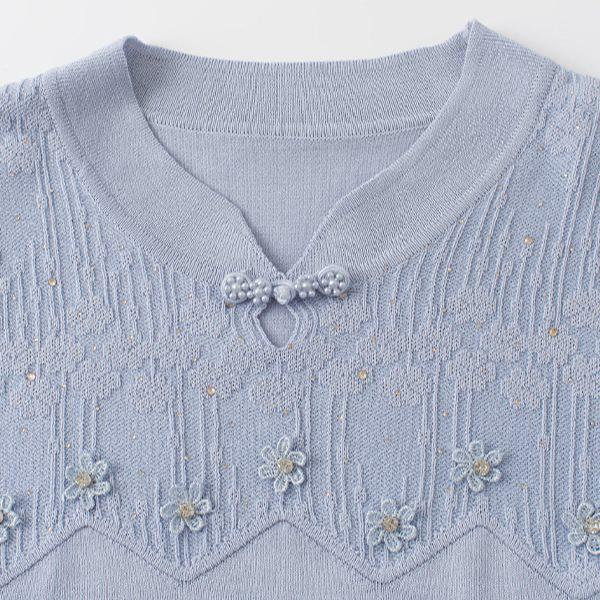 Elegant Ice Silk Knit Top for Stylish Moms (50-60 Yrs) - Summer Wear