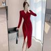 Spring Slim Fit French Slit Dress - Elegant Designer Light Luxury Style