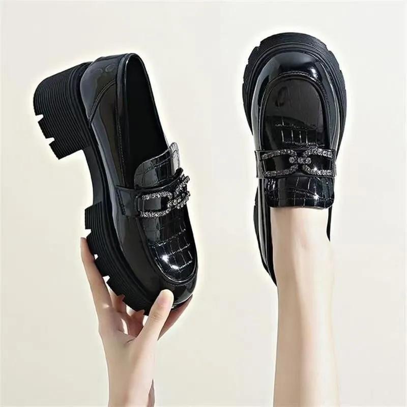 Woman Pumps Loafers Cute Platform Shoes for Women Leather Casual Block Heel Round Toe Chunky Heels Shoe