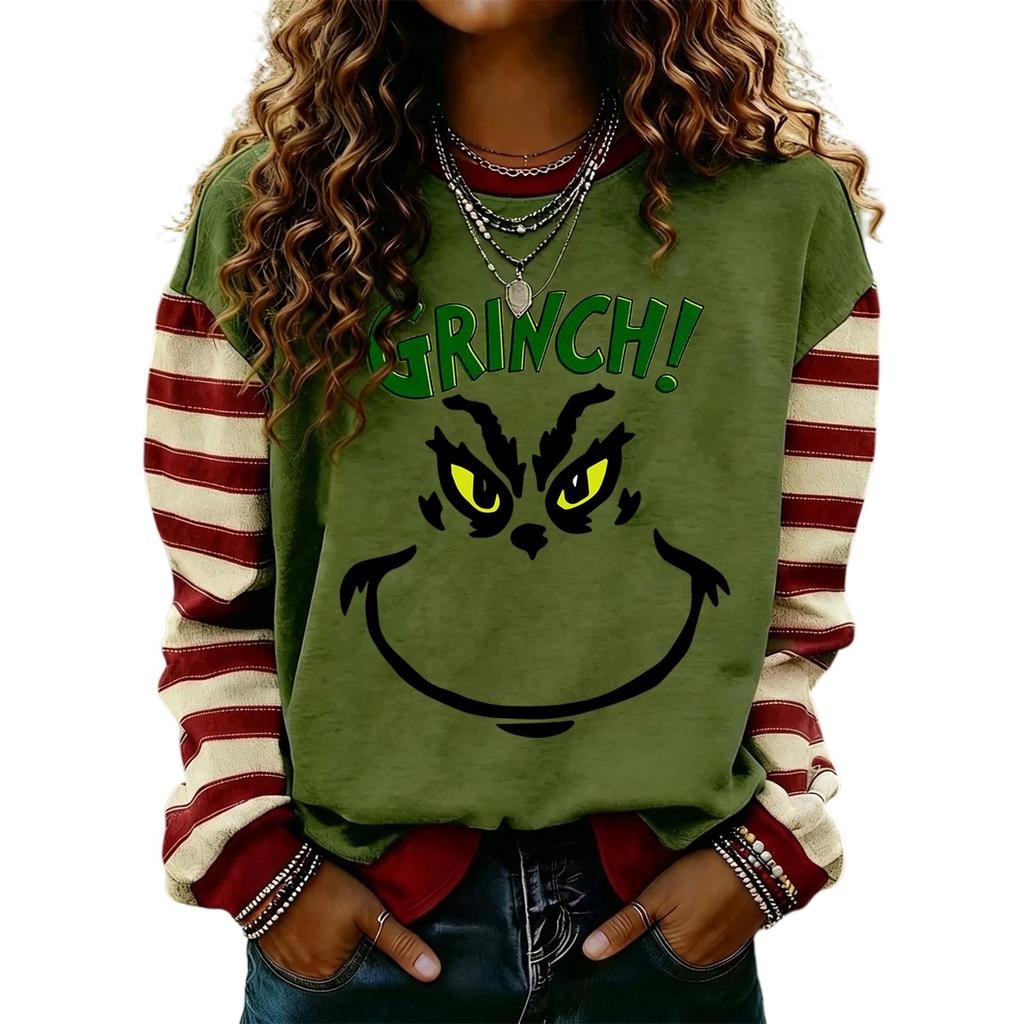 Women's Casual Christmas Print Long Sleeve Neck Pullover Sweatshirt for Holiday