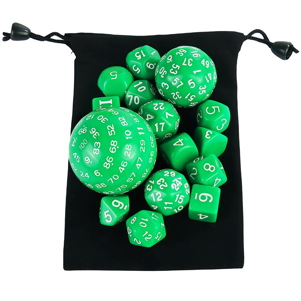 15pcs Opaque Polyhedral Dice Set D3-D100 for Tabletop Role Playing Games DNDGame TRPG Game Dice with Storage Bag