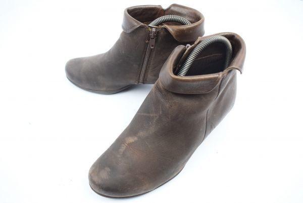 

Ecco Leather Short Boots Side Zip Dark Brown 23.5 Women