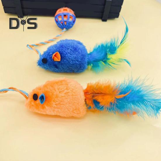 Interactive Cat Mouse Toy with Bells Simulation Plush Mouse Cat Chew Toy Fuzzy Cat Mice Bell Toy for Indoor Cats