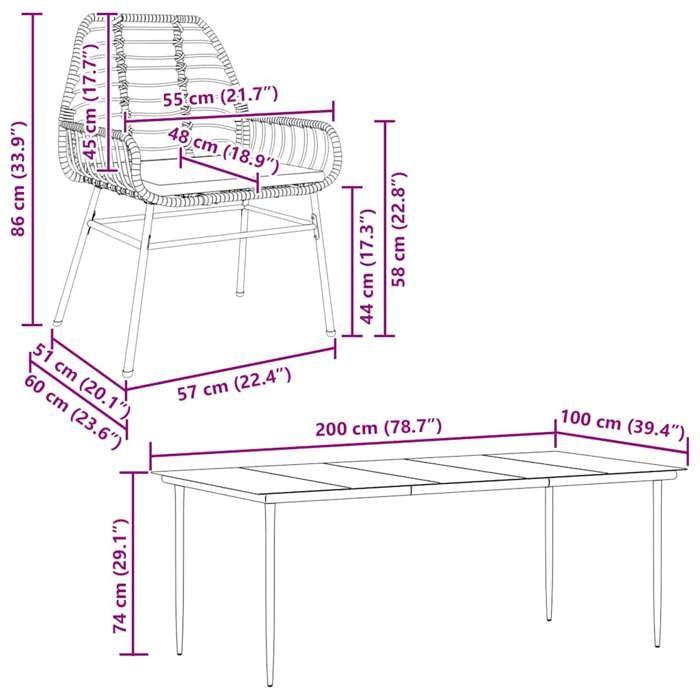 VidaXL Garden Dining Set Cushions 9pcs Black Poly Rattan Glass, Outdoor Dining Set, Furniture of 3334456
