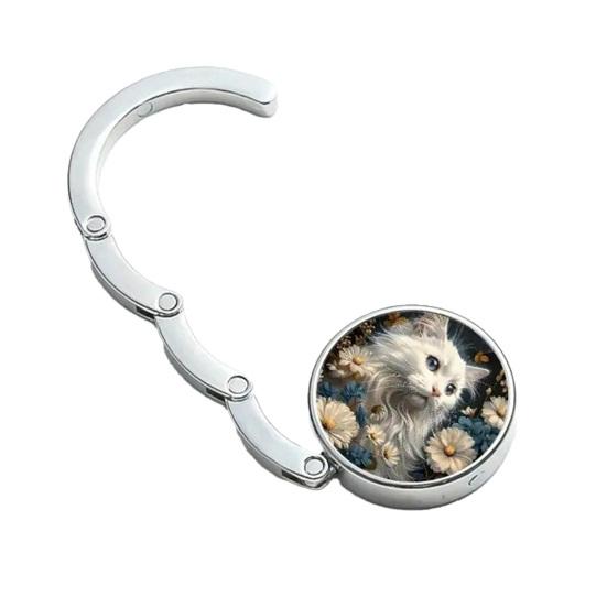 Portable Desk Edge Hook Foldable Purse Hook Cute Cat Pattern Alloy Bag Hook Table Edge Bag Holder for Travel Work Parties Office Desk