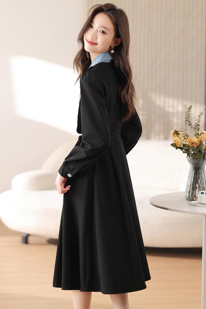 Seira Shirt Dress with Long Faux Layered and a Cute Turndown Elegant and Stylish Design for and Casual Perfect for and Women's Midi-Length Sleeves,