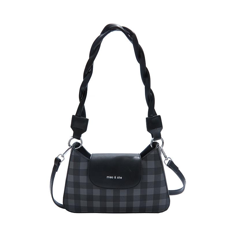 Tasche Damen Neue Modische Vielseitige Unterarmtasche Kontrastfarbe Karomuster Messenger Bag Schultertasche