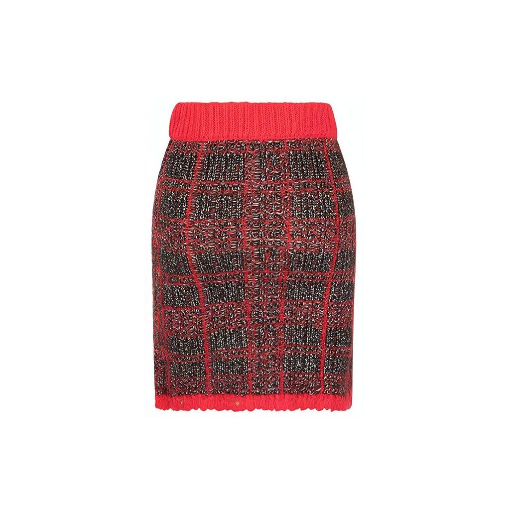Pinko Color Block Plaid Pocket Design Bodycon Mini Casual Skirt Women Skirts Red 1G169P-Y776-ZR4