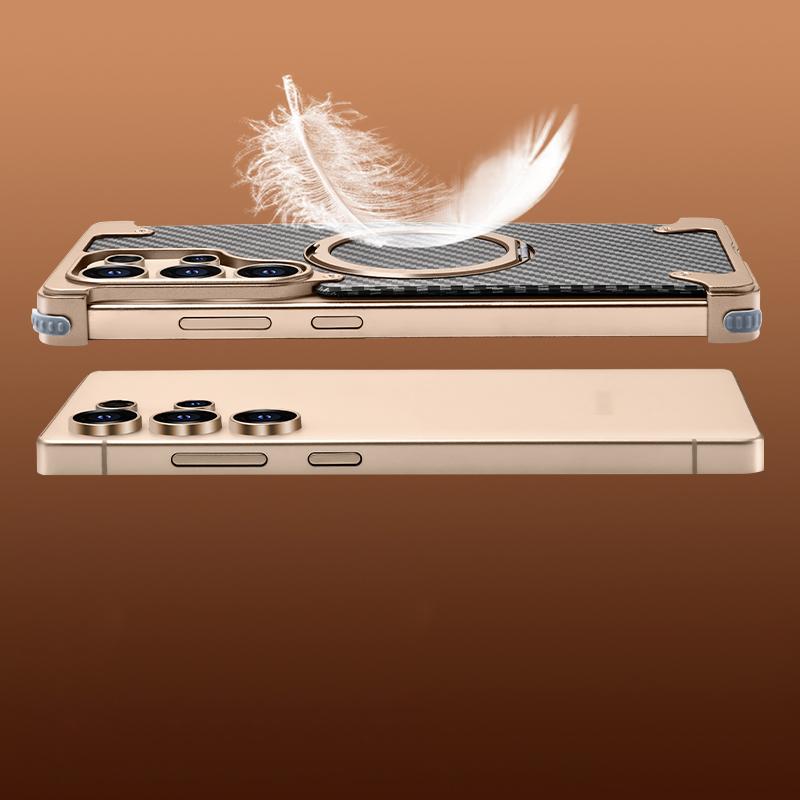 For Samsung Galaxy S25 Ultra Phone Cover Frameless Shockproof Carbon Fiber Aluminum Alloy Wireless Charge Magnetic Bracket Back Case