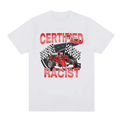 Professional Certified Racist Funny Race Car Emoji Graphic T-shirt Men's Women's Fashion Short Sleeve Cotton Casual T-shirt Tops