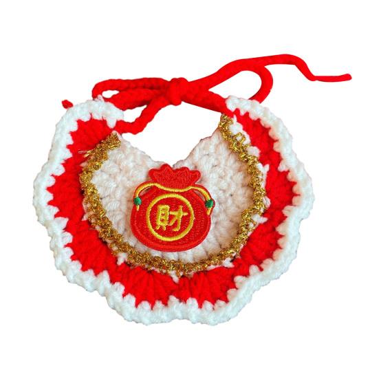 Crocheted Pet Bib Chinese New Year Cat Bib Red Fortune Pet Collar for Cats And Small Dogs Festive Dress-up Accessory
