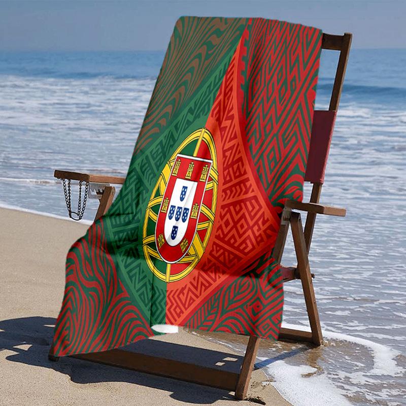 proof beach towel with Portugal Football team pattern - soft,absorbent,quick-drying,machine washable - perfect for swimming,camping,bathing