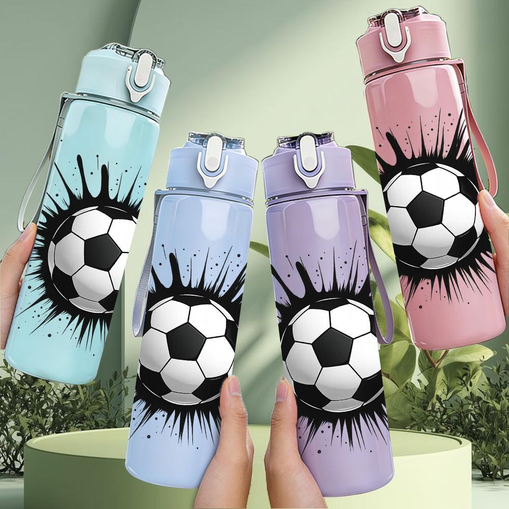 1PC Explosion Effect Soccer Ball Art 750ml Color Plastic Sports Water Bottle Leakproof Flip Straw Lid Suitable for Sports Office Home Use