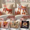 Oriental Festive Lion Print Cushion Cover Silky Elegant Comfort Sofa Bed Invisible Zipper Beach Pillowcase
