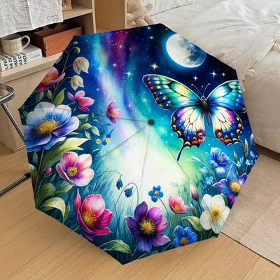 1PC Butterfly Garden Pattern Small Travel Compact Windproof Umbrella, Automatic Folding Umbrella, Automatic Open/Close ,Gift-105