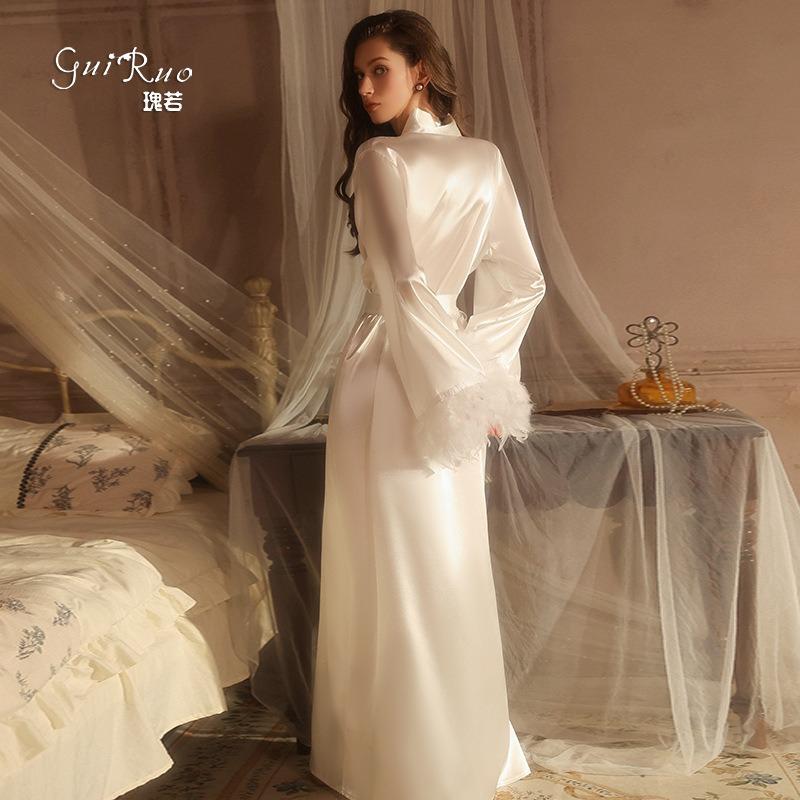 Sweet and Smooth Ice Silk Underwear Passion Temptation Open-cut Lace-up Low-cut Robe Lazy Home Set