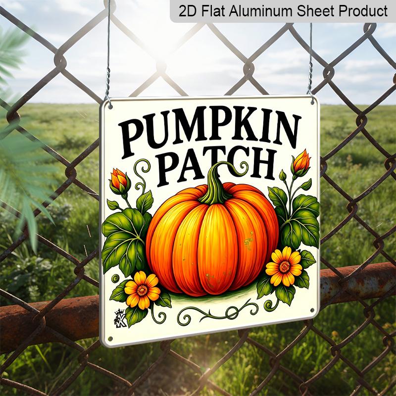 2D Flat, 1pc Vintage Metal Aluminum Sign- Autumn Harvest Pumpkin Decorative Sign with Floral Decoration, Country Style Wall Art, Suitable Kitchen